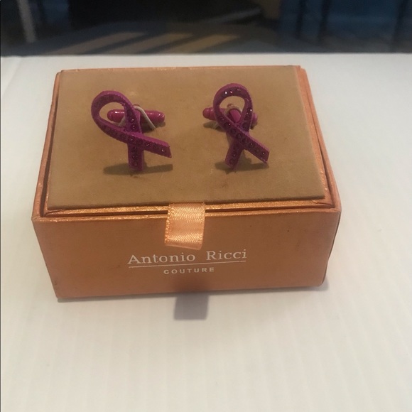 Antonio Ricci Couture Breast Cancer Ribbon Cuff Links - Picture 1 of 5